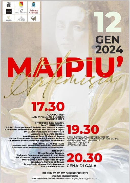 Dalla Regione 3Mila euro per la manifestazione “Mai Più Artemisia Gentileschi”