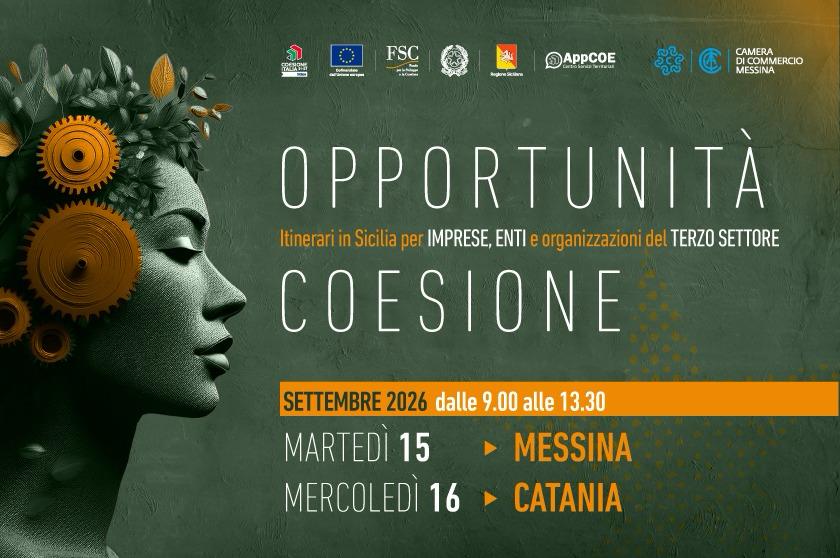 Fondi europei e nazionali: il 15 e il 16 settembre “Opportunità Coesione” fa tappa a Messina e Catania