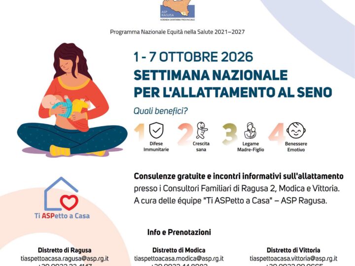 Settimana nazionale per l’allattamento al seno: l’ASP di Ragusa apre le porte dei Consultori alle famiglie