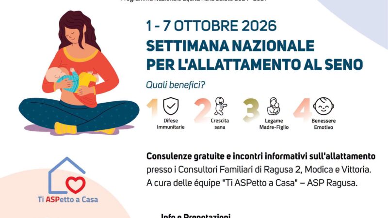 Settimana nazionale per l’allattamento al seno: l’ASP di Ragusa apre le porte dei Consultori alle famiglie