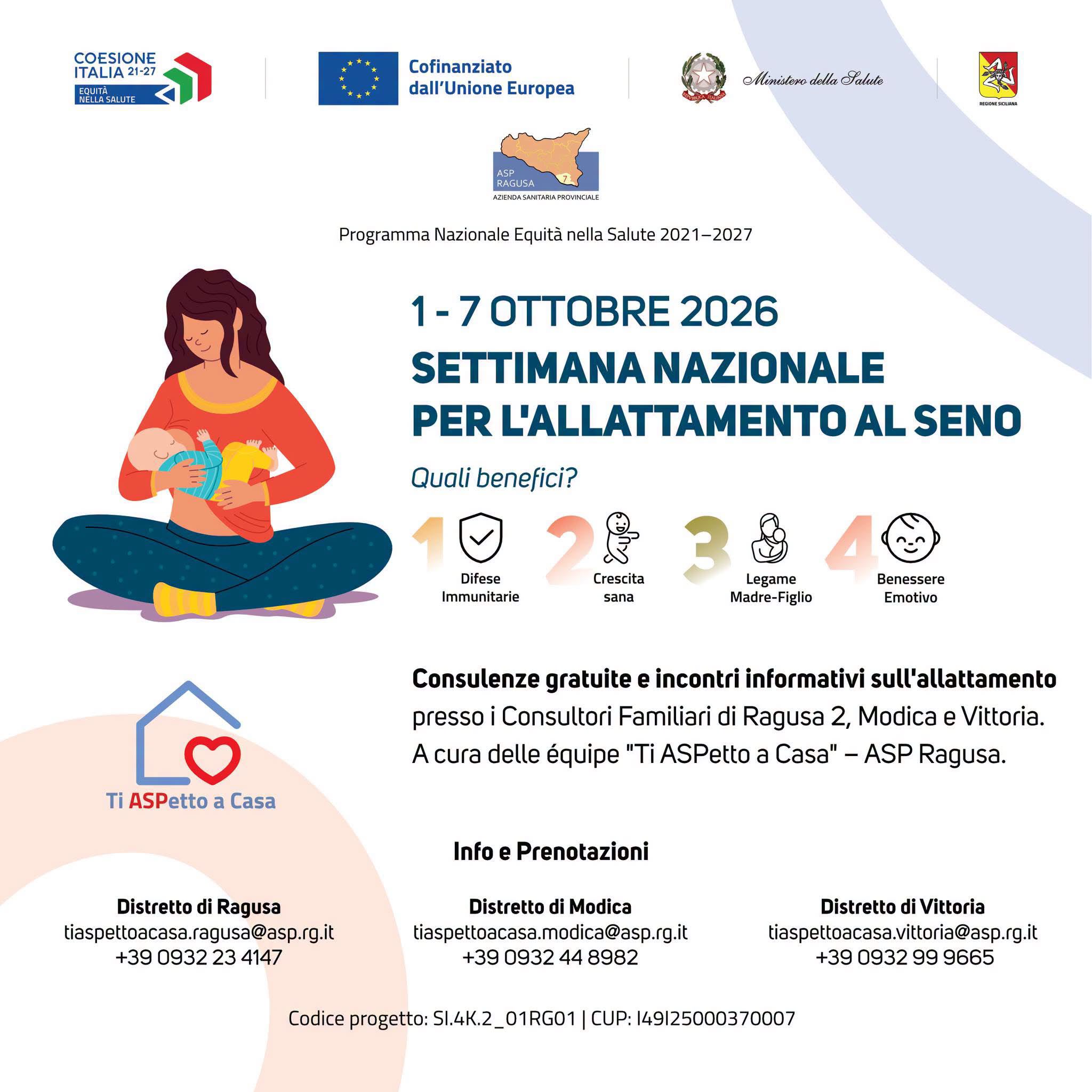 Settimana nazionale per l’allattamento al seno: l’ASP di Ragusa apre le porte dei Consultori alle famiglie